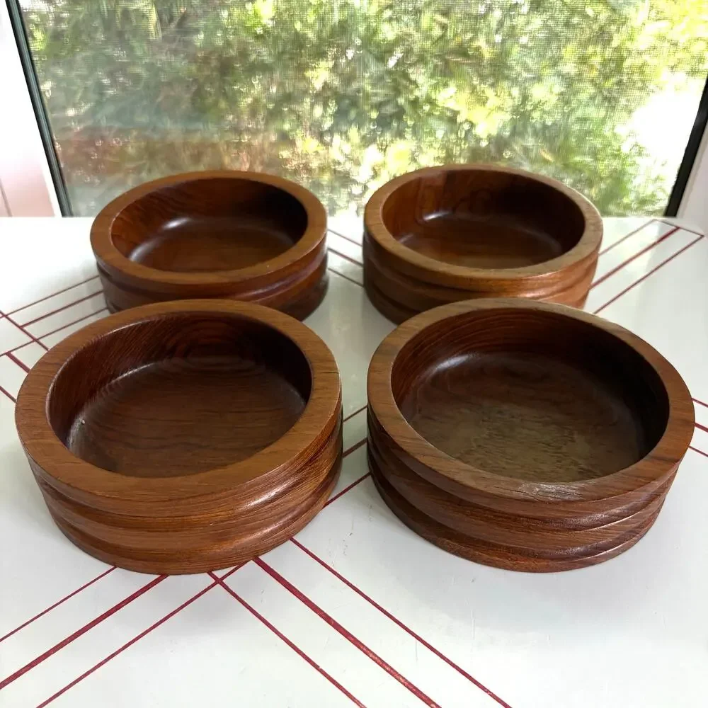 Set of 4 Vintage Thailand Teak Wood Bowls by Good Wood